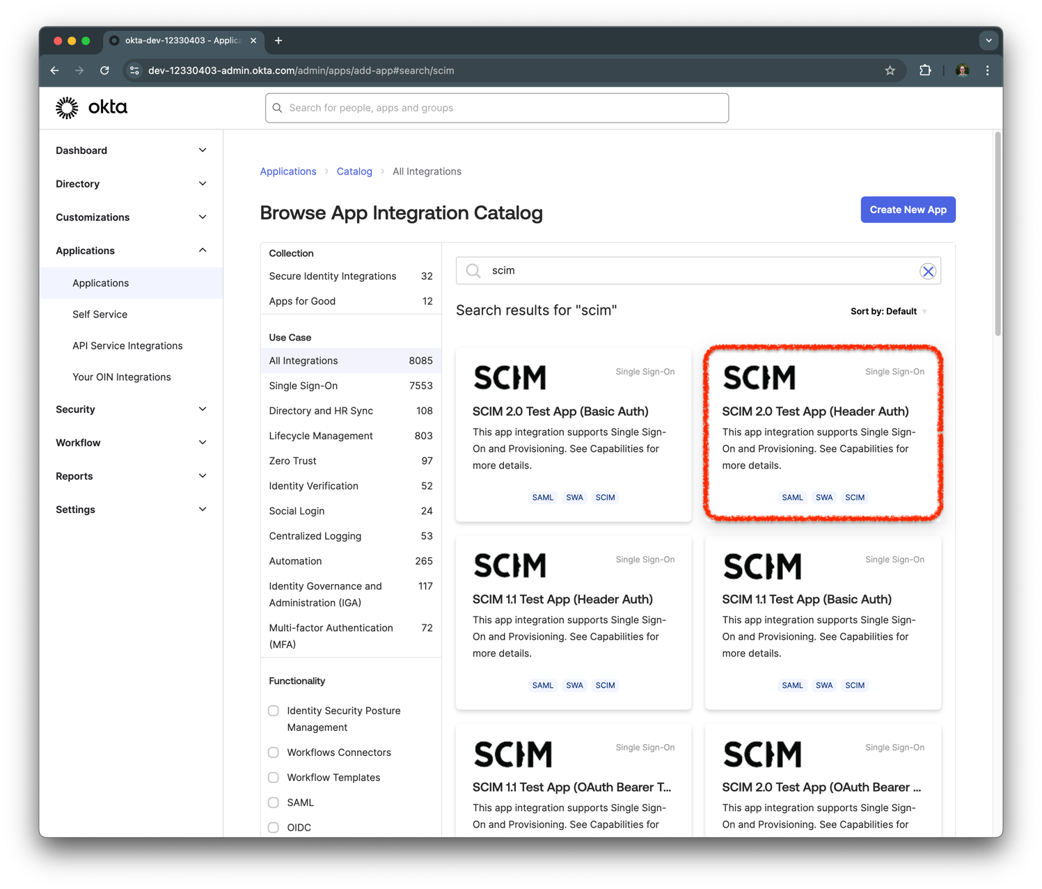 Okta app catalog